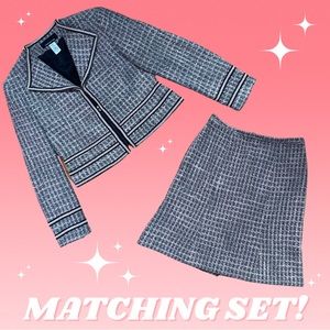 Vintage Y2K Preppy Academia MATCHING SET Tweed Checker Blazer Mini Skirt 10